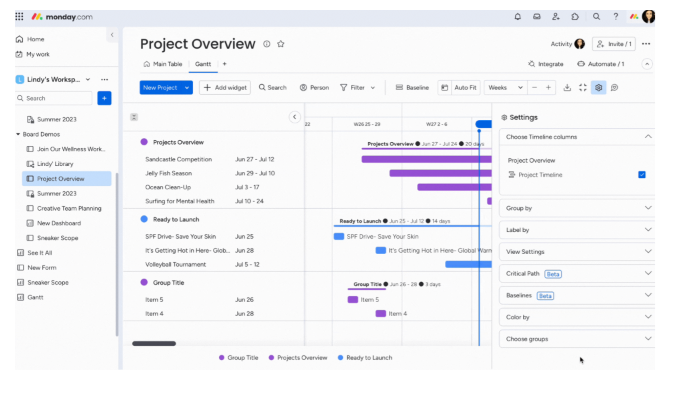 Monday.com Gantt chart