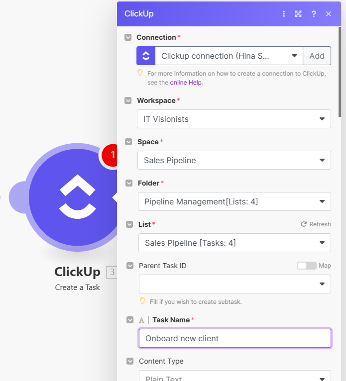 Create New ClickUp Task Using Make.com