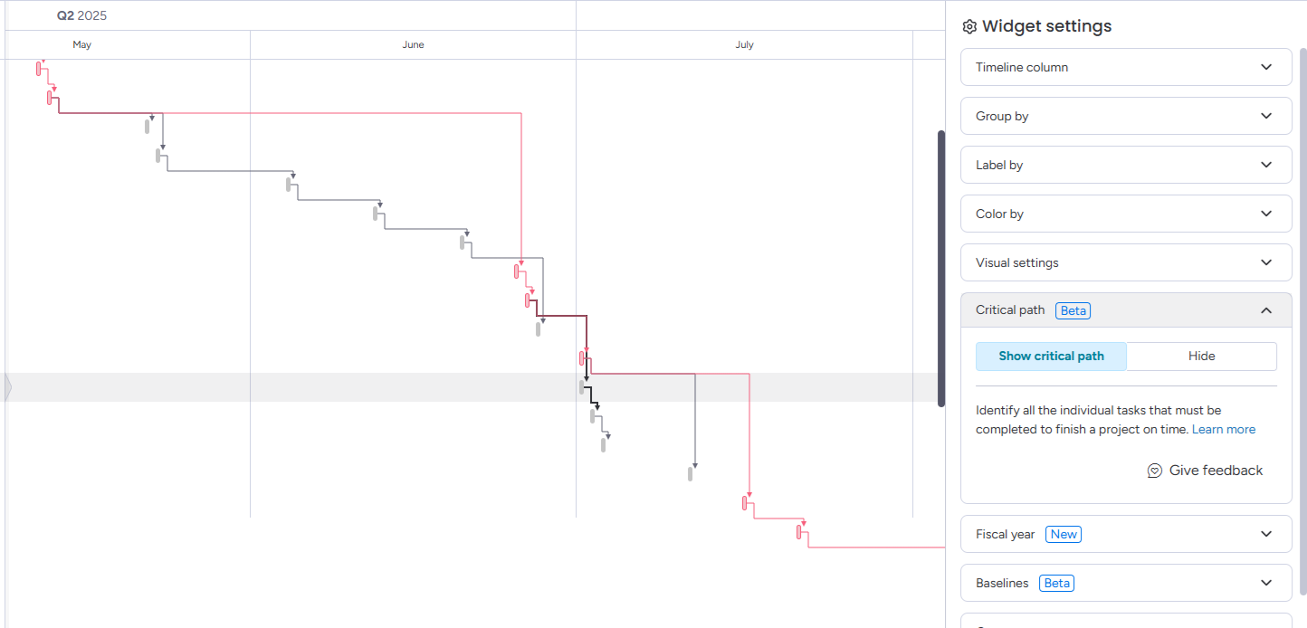 Critical Path in Monday.com