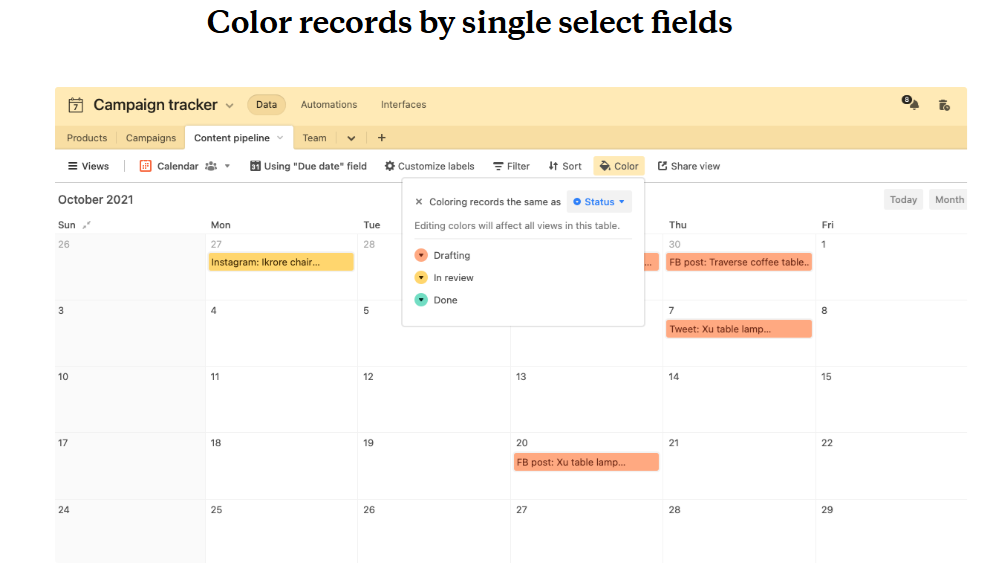 AirTable-Colour coding Fields