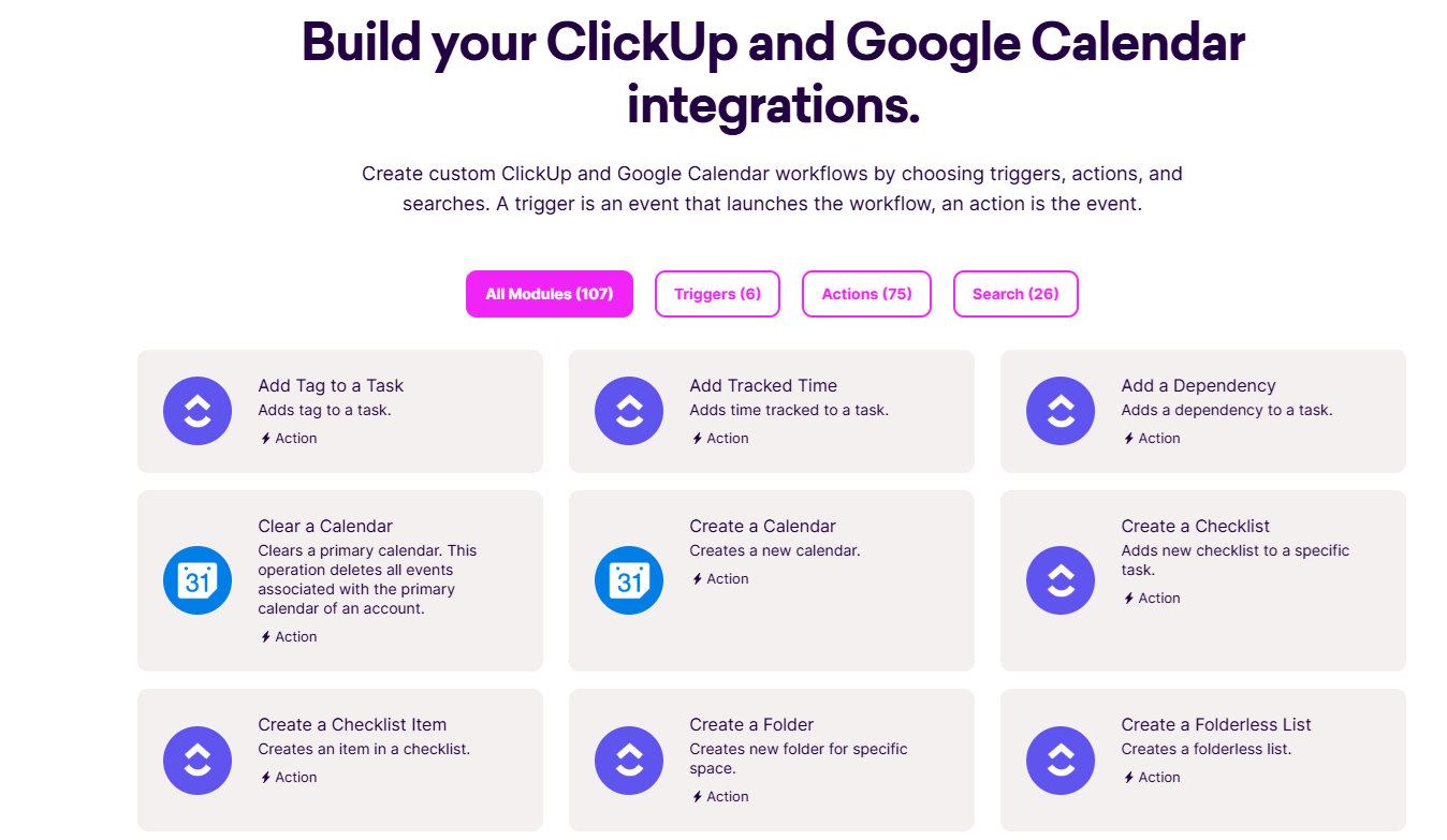 Make.com google calendar integration with clickup