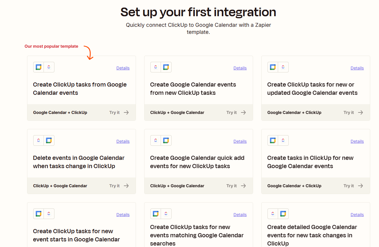 Zapier Google Calendar Integration with clickup