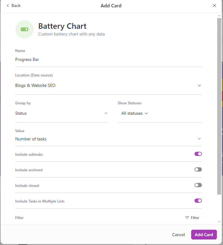 Battery Chart Settings